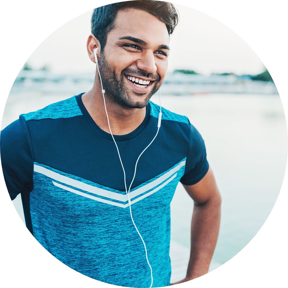Man with headphone smiling